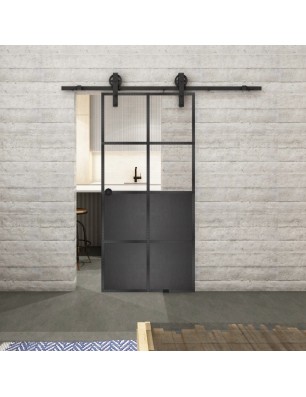 Glasschiebetür BARN-LINE Loft Schwarzeisen Genietet 18 Auf Klarglas