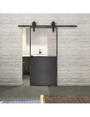 Glasschiebetür BARN-LINE Loft Schwarzeisen Genietet 16 Auf Klarglas