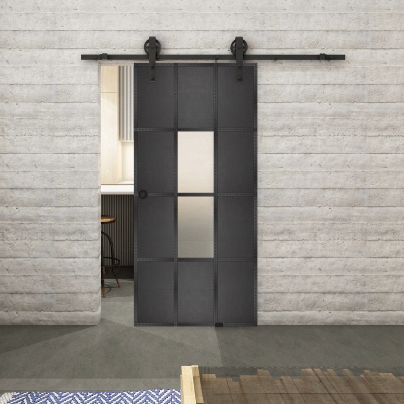 Glasschiebetür BARN-LINE Loft Schwarzeisen Genietet 35 Blickdicht Glasschiebetür BARN-LINE Loft Schwarzeisen Genietet 35 Blickdicht