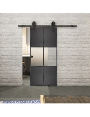 Glasschiebetür BARN-LINE Loft Schwarzeisen Genietet 30 Blickdicht