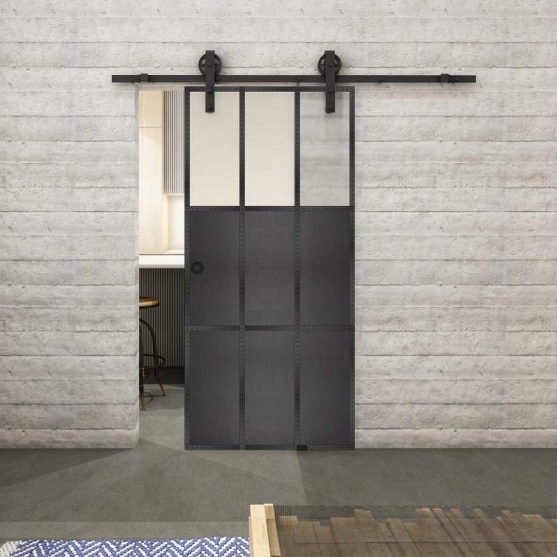 Glasschiebetür BARN-LINE Loft Schwarzeisen Genietet 23 Blickdicht Glasschiebetür BARN-LINE Loft Schwarzeisen Genietet 23 Blickdicht