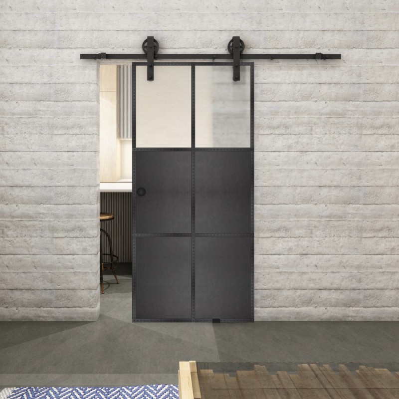 Glasschiebetür BARN-LINE Loft Schwarzeisen Genietet 19 Blickdicht Glasschiebetür BARN-LINE Loft Schwarzeisen Genietet 19 Blickdicht