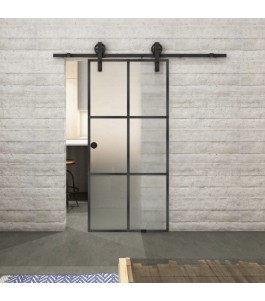 Glasschiebetür BARN-LINE Loft Schwarzeisen Genietet 07 Blickdicht