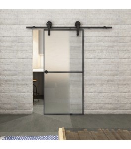 Glasschiebetür BARN-LINE Loft Schwarzeisen Genietet 04 Blickdicht