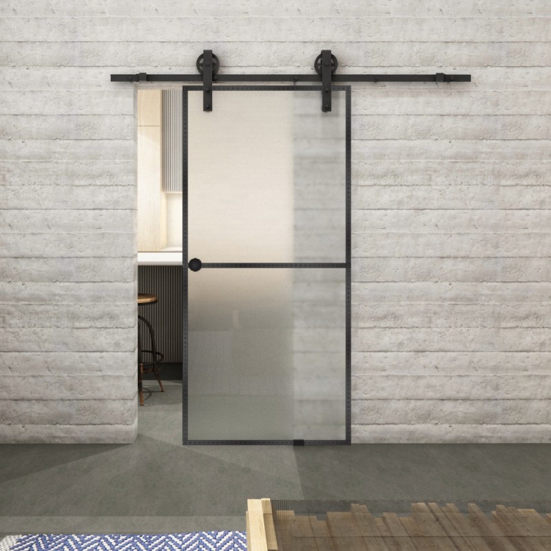 Glasschiebetür BARN-LINE Loft Schwarzeisen Genietet 04 Blickdicht Glasschiebetür BARN-LINE Loft Schwarzeisen Genietet 04 Blickdicht