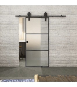 Glasschiebetür BARN-LINE Loft Schwarzeisen Genietet 03 Blickdicht