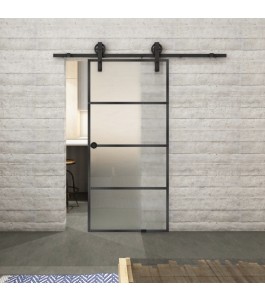 Glasschiebetür BARN-LINE Loft Schwarzeisen Genietet 02 Blickdicht