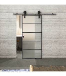 Glasschiebetür BARN-LINE Loft Schwarzeisen Genietet 01 Blickdicht