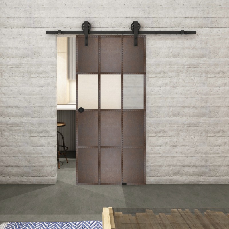 Glasschiebetür BARN-LINE Loft Rosteisen Genietet 32 Blickdicht Glasschiebetür BARN-LINE Loft Rosteisen Genietet 32 Blickdicht
