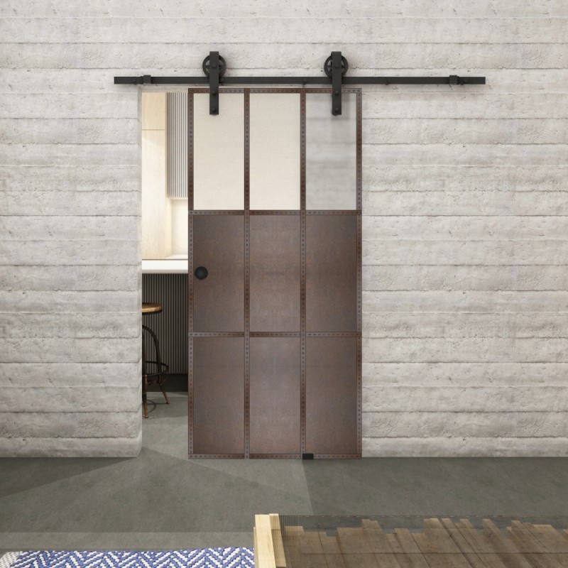 Glasschiebetür BARN-LINE Loft Rosteisen Genietet 23 Blickdicht Glasschiebetür BARN-LINE Loft Rosteisen Genietet 23 Blickdicht