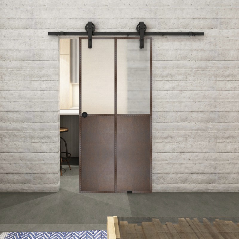 Glasschiebetür BARN-LINE Loft Rosteisen Genietet 20 Blickdicht Glasschiebetür BARN-LINE Loft Rosteisen Genietet 20 Blickdicht