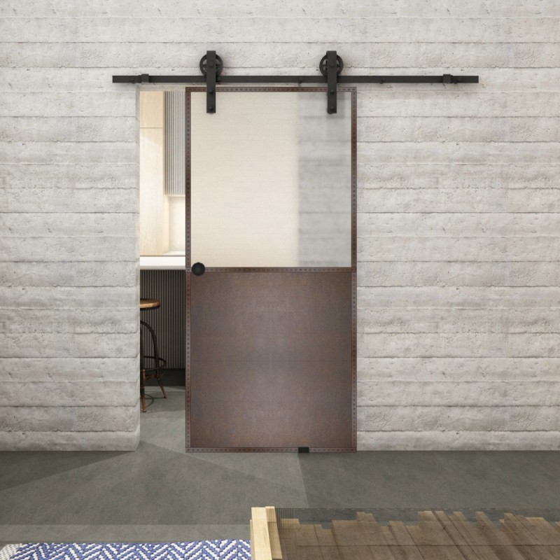 Glasschiebetür BARN-LINE Loft Rosteisen Genietet 16 Blickdicht Glasschiebetür BARN-LINE Loft Rosteisen Genietet 16 Blickdicht