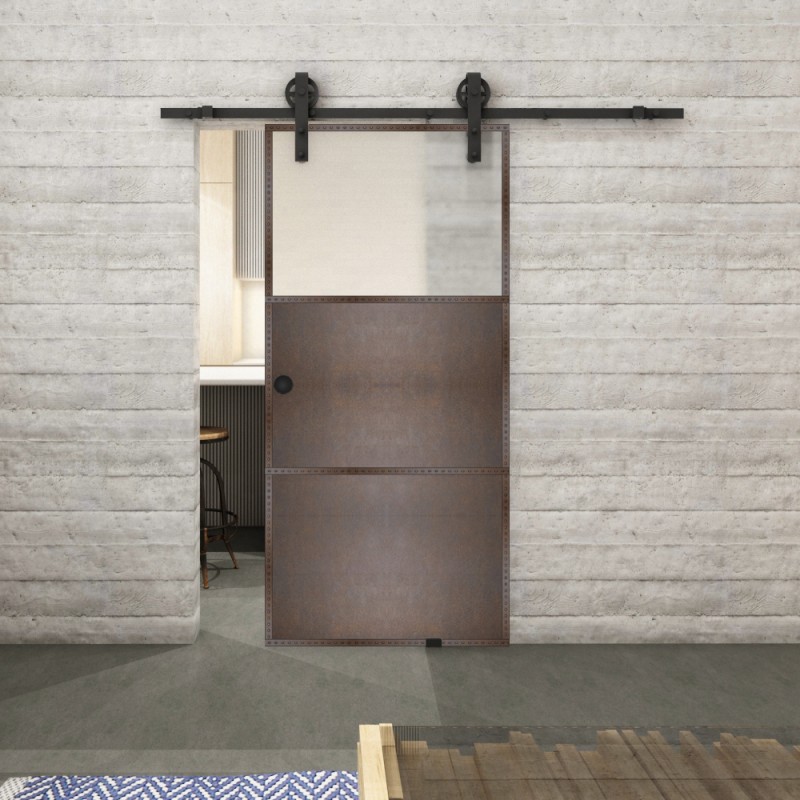 Glasschiebetür BARN-LINE Loft Rosteisen Genietet 15 Blickdicht Glasschiebetür BARN-LINE Loft Rosteisen Genietet 15 Blickdicht