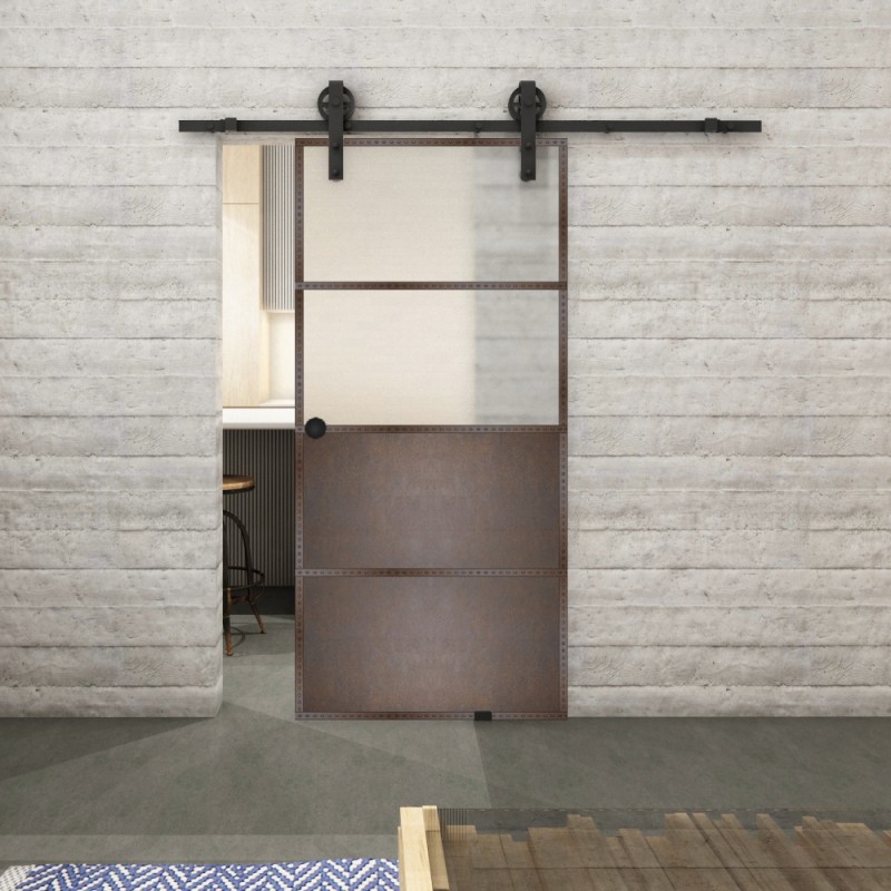 Glasschiebetür BARN-LINE Loft Rosteisen Genietet 14 Blickdicht Glasschiebetür BARN-LINE Loft Rosteisen Genietet 14 Blickdicht