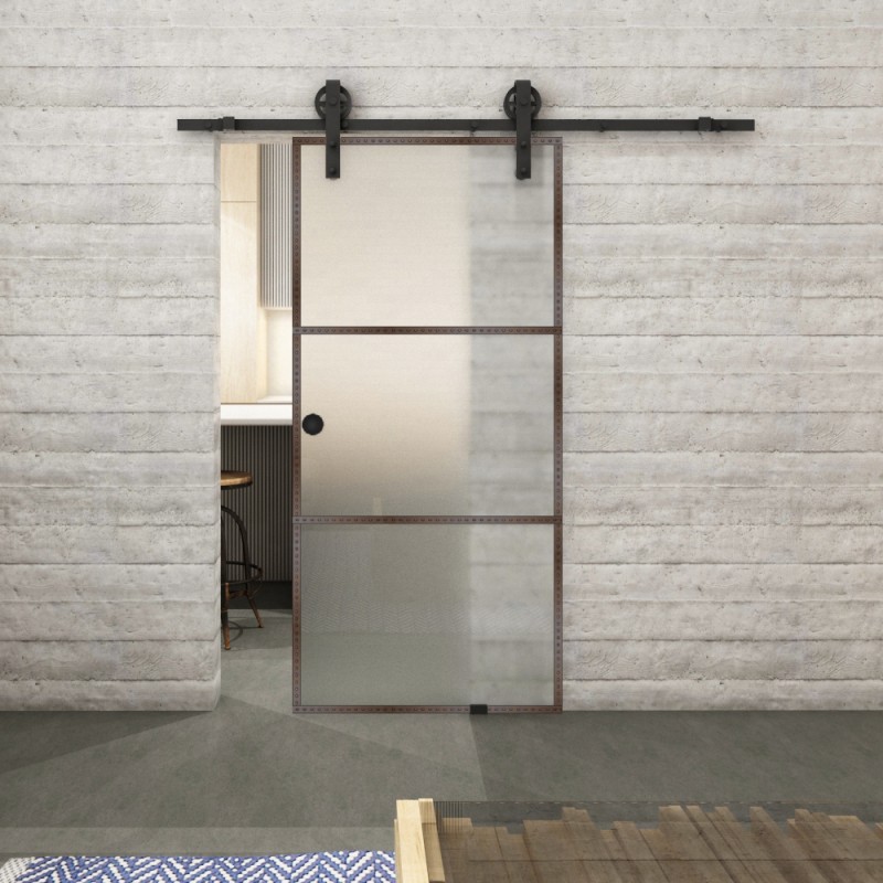 Glasschiebetür BARN-LINE Loft Rosteisen Genietet 03 Blickdicht Glasschiebetür BARN-LINE Loft Rosteisen Genietet 03 Blickdicht