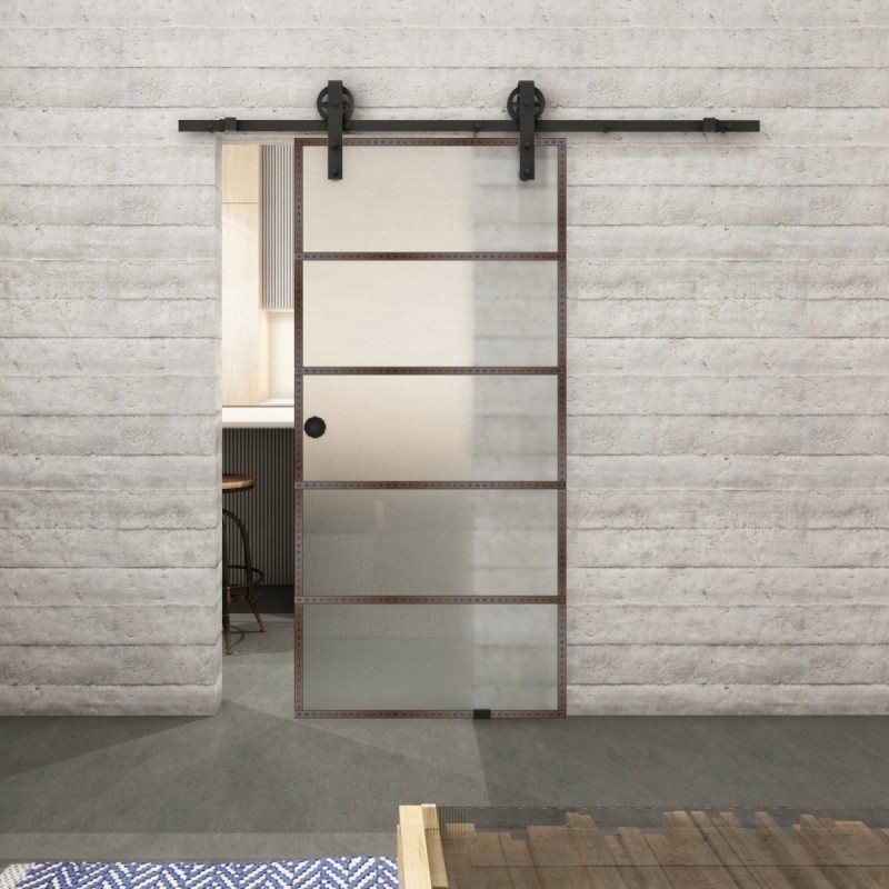 Glasschiebetür BARN-LINE Loft Rosteisen Genietet 01 Blickdicht Glasschiebetür BARN-LINE Loft Rosteisen Genietet 01 Blickdicht