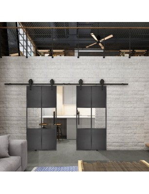 Glasschiebetür BARN-LINE Loft Schwarzeisen Genietet 30 Auf Klarglas