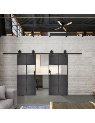 Glasschiebetür BARN-LINE Loft Schwarzeisen Genietet 29 Auf Klarglas
