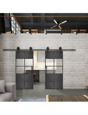 Glasschiebetür BARN-LINE Loft Schwarzeisen Genietet 28 Auf Klarglas