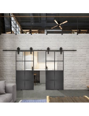 Glasschiebetür BARN-LINE Loft Schwarzeisen Genietet 18 Auf Klarglas