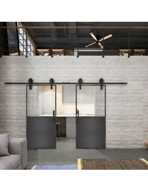 Glasschiebetür BARN-LINE Loft Schwarzeisen Genietet 16 Auf Klarglas