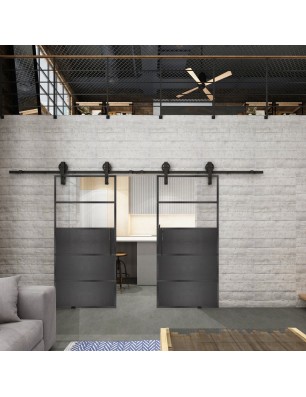 Glasschiebetür BARN-LINE Loft Schwarzeisen Genietet 13 Auf Klarglas