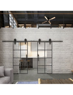 Glasschiebetür BARN-LINE Loft Schwarzeisen Genietet 06 Auf Klarglas