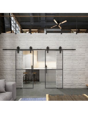 Glasschiebetür BARN-LINE Loft Schwarzeisen Genietet 04 Auf Klarglas