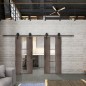 Glasschiebetür BARN-LINE Loft Rosteisen Genietet 36 Auf Klarglas Glasschiebetür BARN-LINE Loft Rosteisen Genietet 36 Auf Klarglas