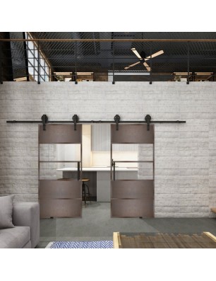 Glasschiebetür BARN-LINE Loft Rosteisen Genietet 25 Auf Klarglas