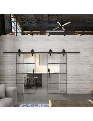 Glasschiebetür BARN-LINE Loft Rosteisen Genietet 02 Auf Klarglas