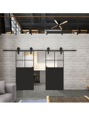 Glasschiebetür BARN-LINE Loft Schwarzlack 23 Auf Klarglas