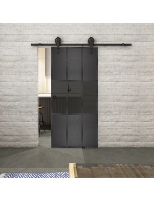 Glasschiebetür BARN-LINE Loft Schwarzeisen Genietet 33 Auf Grauglas