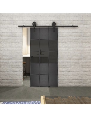 Glasschiebetür BARN-LINE Loft Schwarzeisen Genietet 31 Auf Grauglas