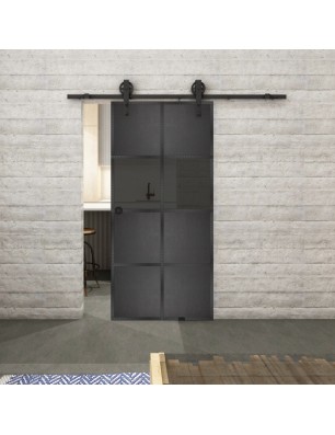 Glasschiebetür BARN-LINE Loft Schwarzeisen Genietet 29 Auf Grauglas