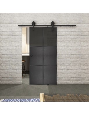 Glasschiebetür BARN-LINE Loft Schwarzeisen Genietet 19 Auf Grauglas