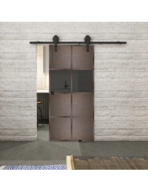 Glasschiebetür BARN-LINE Loft Rosteisen Genietet 29 Auf Grauglas
