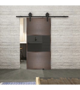 Glasschiebetür BARN-LINE Loft Rosteisen Genietet 27 Auf Grauglas
