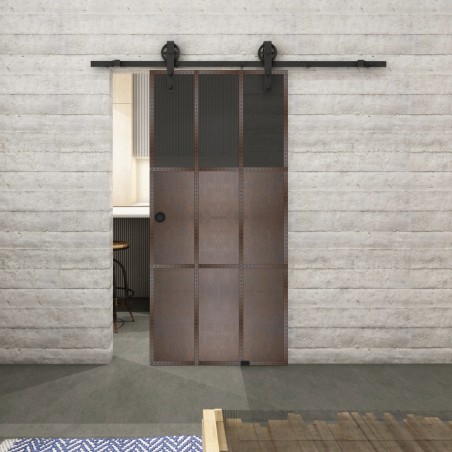 Glasschiebetür BARN-LINE Loft Rosteisen Genietet 23 Auf Grauglas
