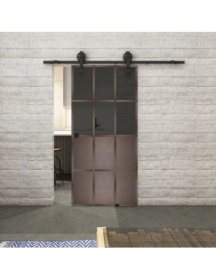 Glasschiebetür BARN-LINE Loft Rosteisen Genietet 22 Auf Grauglas