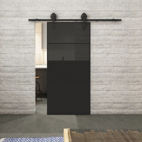 Glasschiebetür BARN-LINE Loft Schwarzlack 22 Auf Grauglas