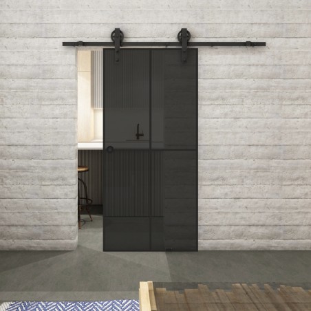 Glasschiebetür BARN-LINE Loft Schwarzlack 08 Auf Grauglas