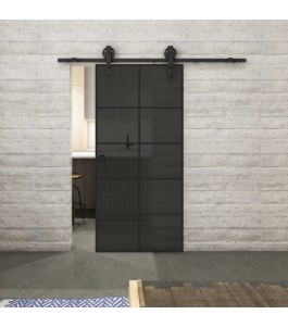 Glasschiebetür BARN-LINE Loft Schwarzlack 05 Auf Grauglas