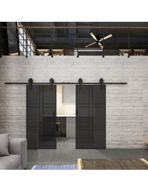 Glasschiebetür BARN-LINE Loft Schwarzlack 14 Auf Grauglas