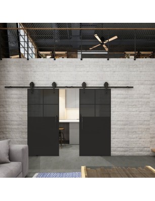 Glasschiebetür BARN-LINE Loft Schwarzlack 23 Auf Grauglas
