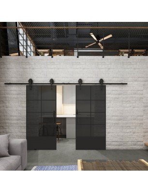 Glasschiebetür BARN-LINE Loft Schwarzlack 34 Auf Grauglas