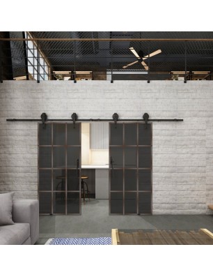 Glasschiebetür BARN-LINE Loft Rosteisen Genietet 10 Auf Grauglas