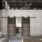 Glasschiebetür BARN-LINE Loft Rosteisen Genietet 15 Auf Grauglas Glasschiebetür BARN-LINE Loft Rosteisen Genietet 15 Auf Grauglas