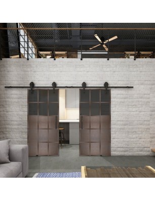 Glasschiebetür BARN-LINE Loft Rosteisen Genietet 21 Auf Grauglas
