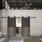 Glasschiebetür BARN-LINE Loft Rosteisen Genietet 24 Auf Grauglas Glasschiebetür BARN-LINE Loft Rosteisen Genietet 24 Auf Grauglas